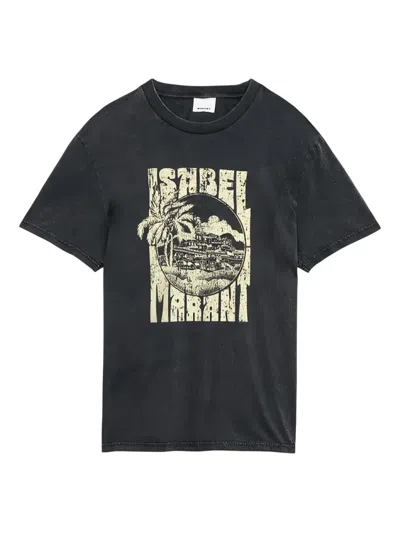 Isabel Marant Graphic Print Crewneck Short Sleeve T-shirt In Black