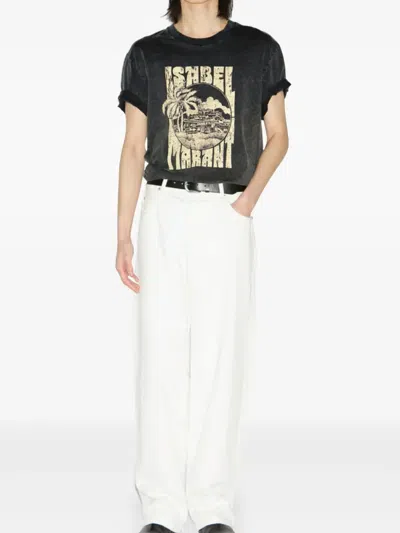 Isabel Marant Graphic Print Crewneck Short Sleeve T-shirt In Black