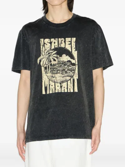 Isabel Marant Graphic Print Crewneck Short Sleeve T-shirt In Black