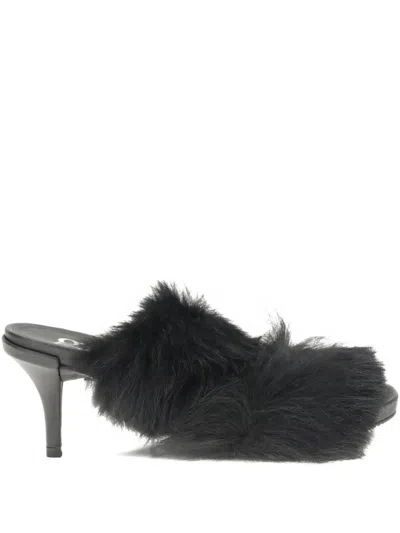 Pedro Garcia Fur-trimmed Mules Sandals In Black