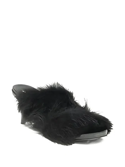 Pedro Garcia Fur-trimmed Mules Sandals In Black