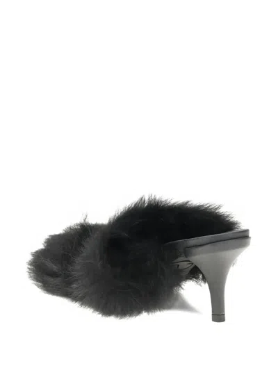 Pedro Garcia Fur-trimmed Mules Sandals In Black