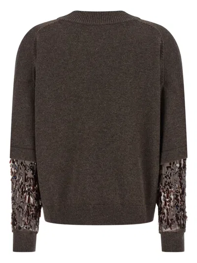 Brunello Cucinelli Brown Cashmere Embroidered Sweater In Brown