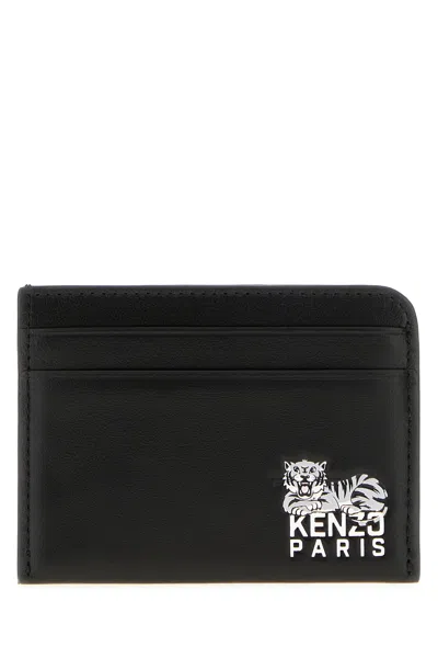 Kenzo Tiger-logo Leather Cardholder In Black