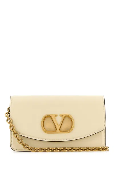 Valentino Garavani Small Leather Clutch With Adjustable Chain Strap In White