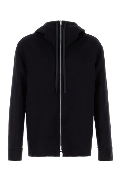 Jil Sander Hooded Cashmere Cardigan With Ribbed Cuffs And Hem In Blue