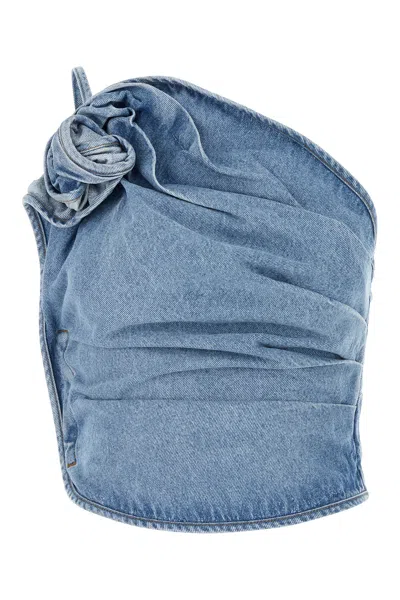 Magda Butrym One-shoulder Draped Denim Top In Sky Blue In Blue