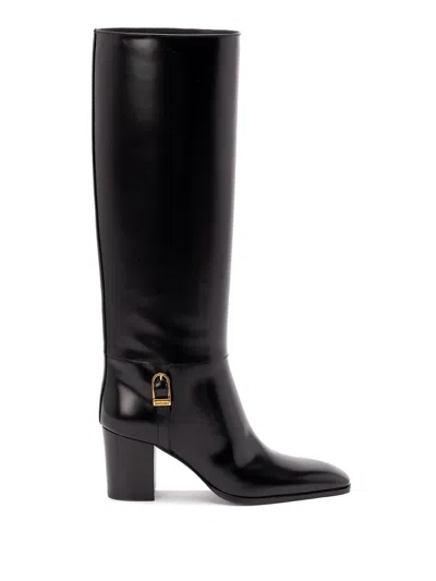 Saint Laurent Black Smooth Leather Julia Boots In Black