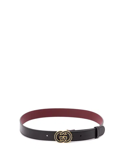 Gucci Interlocking G Buckle Leather Belt In Black