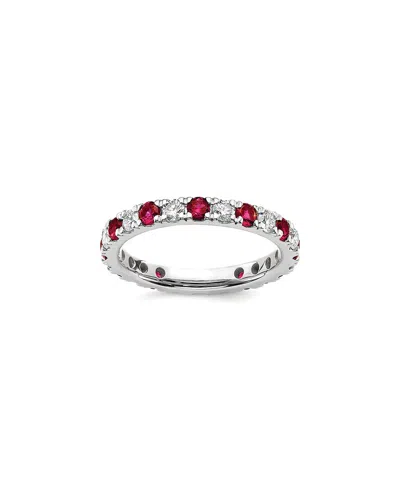 Lab Grown Gemstones 14k 1.75 Ct. Tw. Lab-grown Diamond & Lab-grown Ruby Eternity Ring In Metallic