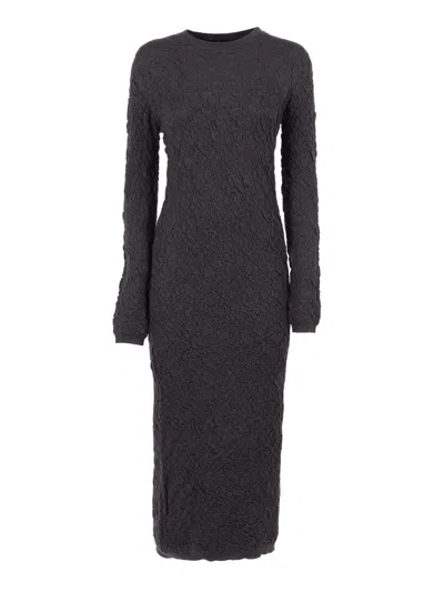 Fabiana Filippi Merino Wool Knit Dress With Embossed Effect In Gray