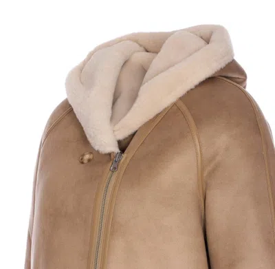 Urbancode Hooded Shearling-trimmed Coat In Brown