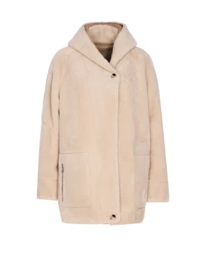 Urbancode Hooded Shearling-trimmed Coat In Brown