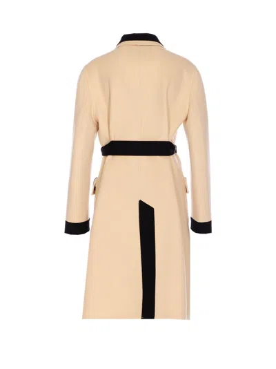 Valentino Ivory Black Single-breasted Coat In Neutral