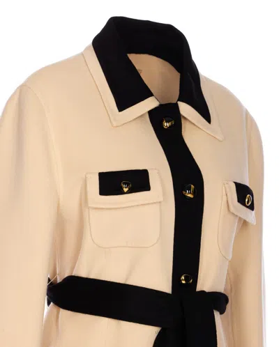 Valentino Ivory Black Single-breasted Coat In Neutral