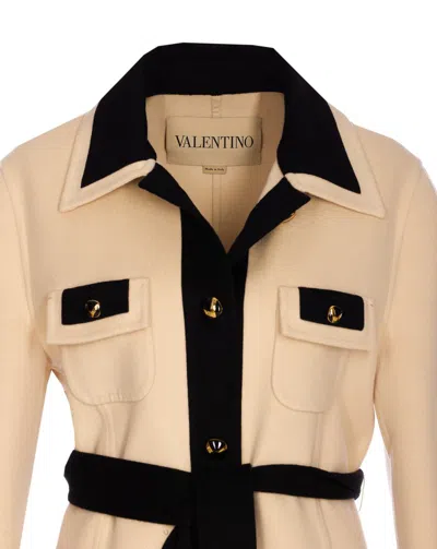 Valentino Ivory Black Single-breasted Coat In Neutral