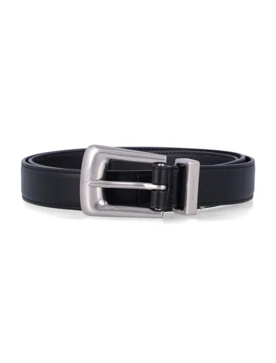Saint Laurent Adjustable Folk Buckle Belt With Metal Finish In Gold