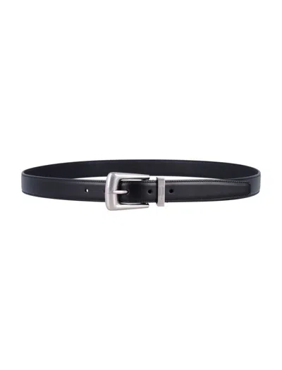 Saint Laurent Adjustable Folk Buckle Belt With Metal Finish In Gold