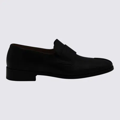 Mm6 Maison Margiela Split-toe Loafers In Black Calf Leather In Black