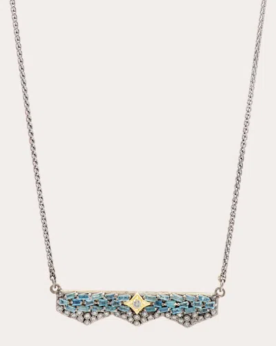 Armenta Women's Sterling Silver 18k Gold Aquamarine And Diamond Bar Necklace In Metallic