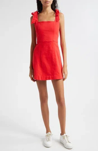 Alice And Olivia Maryann Tie Shoulder Denim Minidress In Red