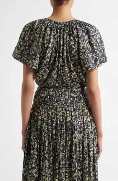 Ulla Johnson Lyria Flutter-sleeve Floral Midi Dress In Raven