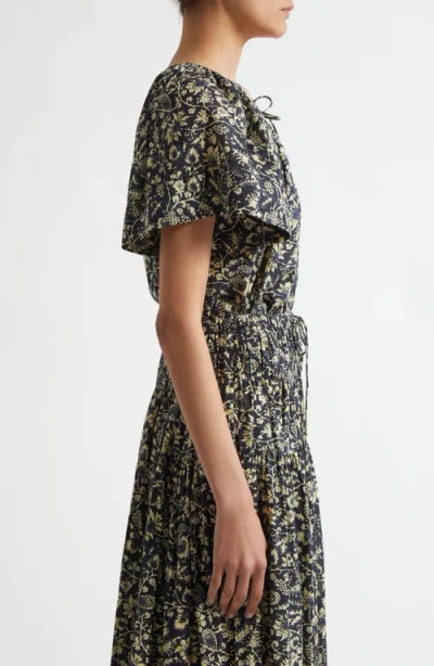 Ulla Johnson Lyria Flutter-sleeve Floral Midi Dress In Raven