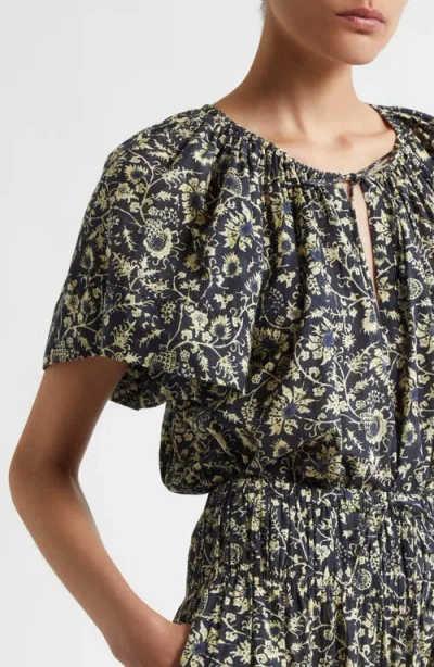 Ulla Johnson Lyria Flutter-sleeve Floral Midi Dress In Raven