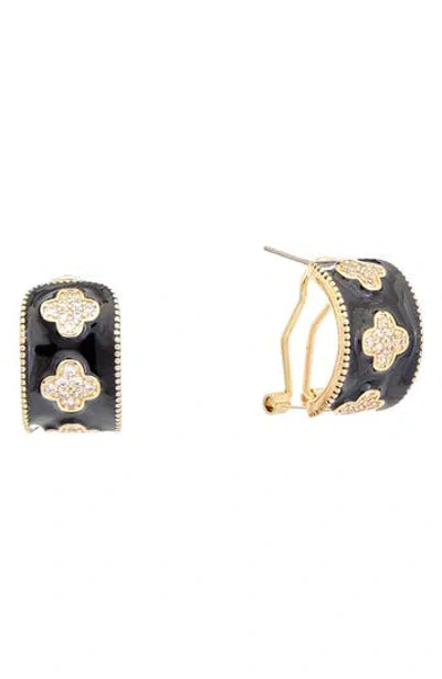 Juvell Cubic Zirconia Clover Enamel Huggie Hoop Earrings In Gold