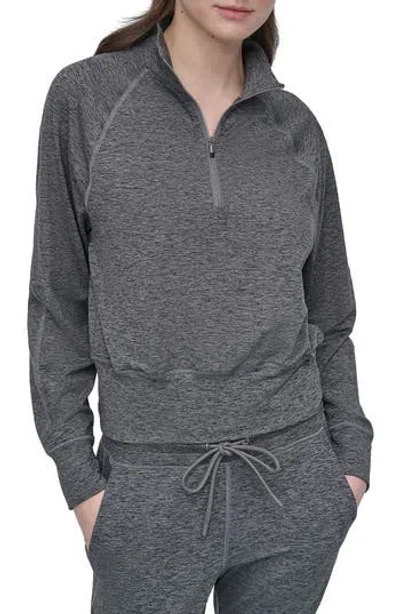 Dkny Sport Women's Space-dyed Half-zip Raglan-sleeve Top In Gray