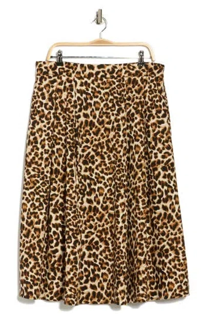Renee C Leopard Print Flared Midi Skirt In Brown