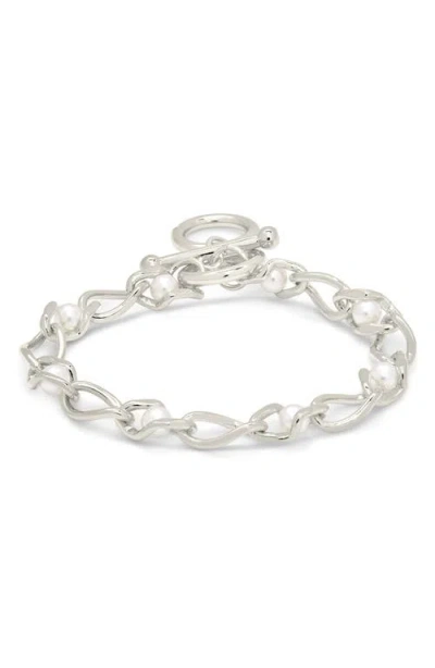 Sterling Forever 14k Gold Plated Amedea Synthetic Pearl Chain Bracelet In Metallic