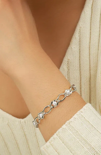 Sterling Forever 14k Gold Plated Amedea Synthetic Pearl Chain Bracelet In Metallic