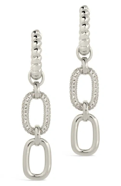 Sterling Forever Andi Cz Drop Hoop Earrings In Metallic