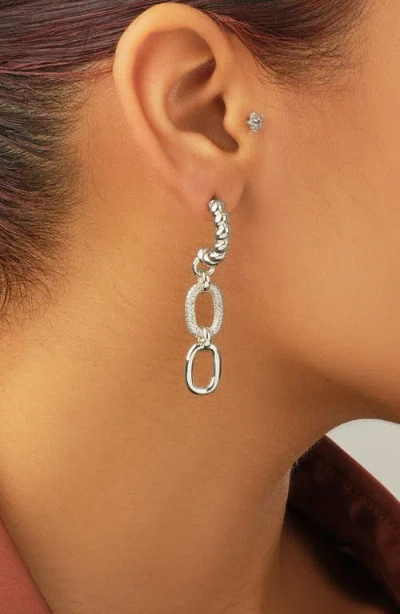 Sterling Forever Andi Cz Drop Hoop Earrings In Metallic