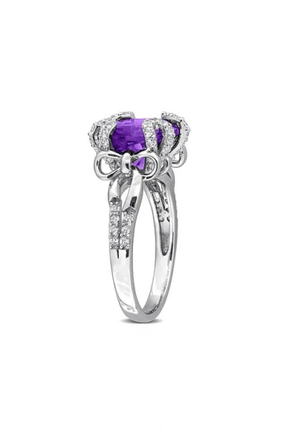 Delmar Sterling Silver Cushion Cut Amethyst & White Topaz Ring In Metallic