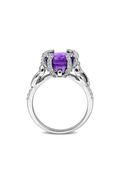 Delmar Sterling Silver Cushion Cut Amethyst & White Topaz Ring In Metallic