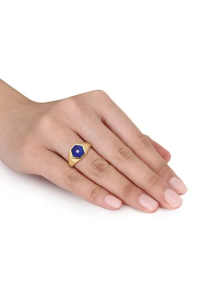 Delmar Gender Inclusive Lazuli Lapis & Diamond Hexagon Ring In Gold