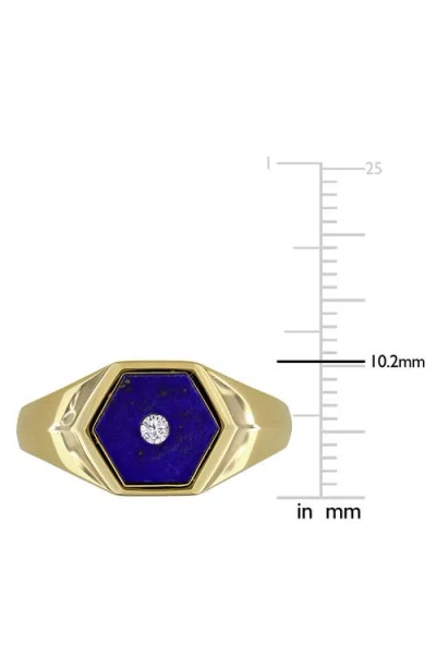 Delmar Gender Inclusive Lazuli Lapis & Diamond Hexagon Ring In Gold