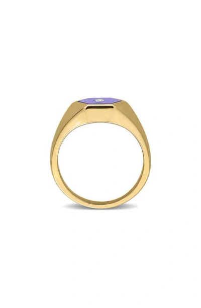 Delmar Gender Inclusive Lazuli Lapis & Diamond Hexagon Ring In Gold