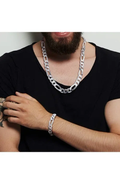 Delmar Flat Figaro Chain Necklace & Bracelet Set In Silver