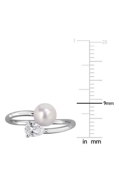 Delmar 6-6.5mm Cultured Freshwater Pearl & Stone Bypass Ring In Silver