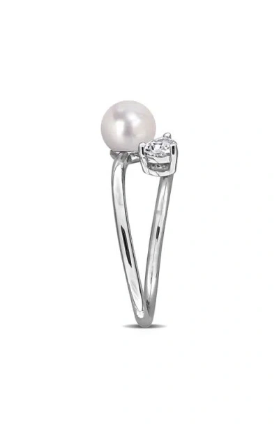 Delmar 6-6.5mm Cultured Freshwater Pearl & Stone Bypass Ring In Silver