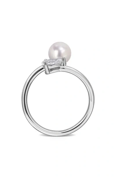 Delmar 6-6.5mm Cultured Freshwater Pearl & Stone Bypass Ring In Silver