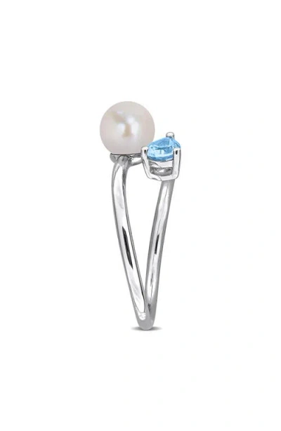 Delmar 6-6.5mm Cultured Freshwater Pearl & Stone Bypass Ring In Metallic