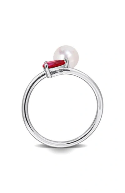 Delmar 6-6.5mm Cultured Freshwater Pearl & Stone Bypass Ring In White