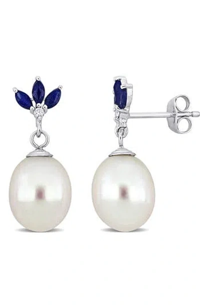 Delmar 9-9.5mm Cultured Freshwater Pearl & Diamond Drop Earrings In White