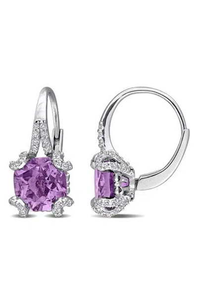 Delmar Amethyst & White Topaz Lever Back Earrings In Silver