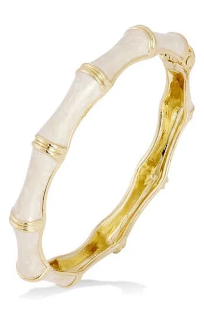 Savvy Cie Jewels 18k Yellow Gold Plated Enamel Open Bamboo-style Design Bangle Bracelet In Yellow