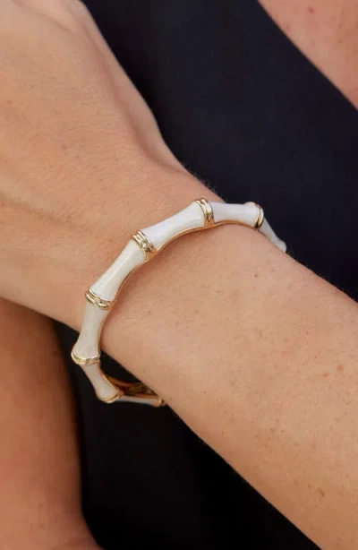 Savvy Cie Jewels 18k Yellow Gold Plated Enamel Open Bamboo-style Design Bangle Bracelet In Yellow